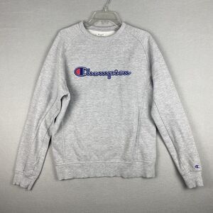 Champion Sweatshirt Men’s Large Gray Long Sleeve Cotton Crew Neck Spell Out Logo